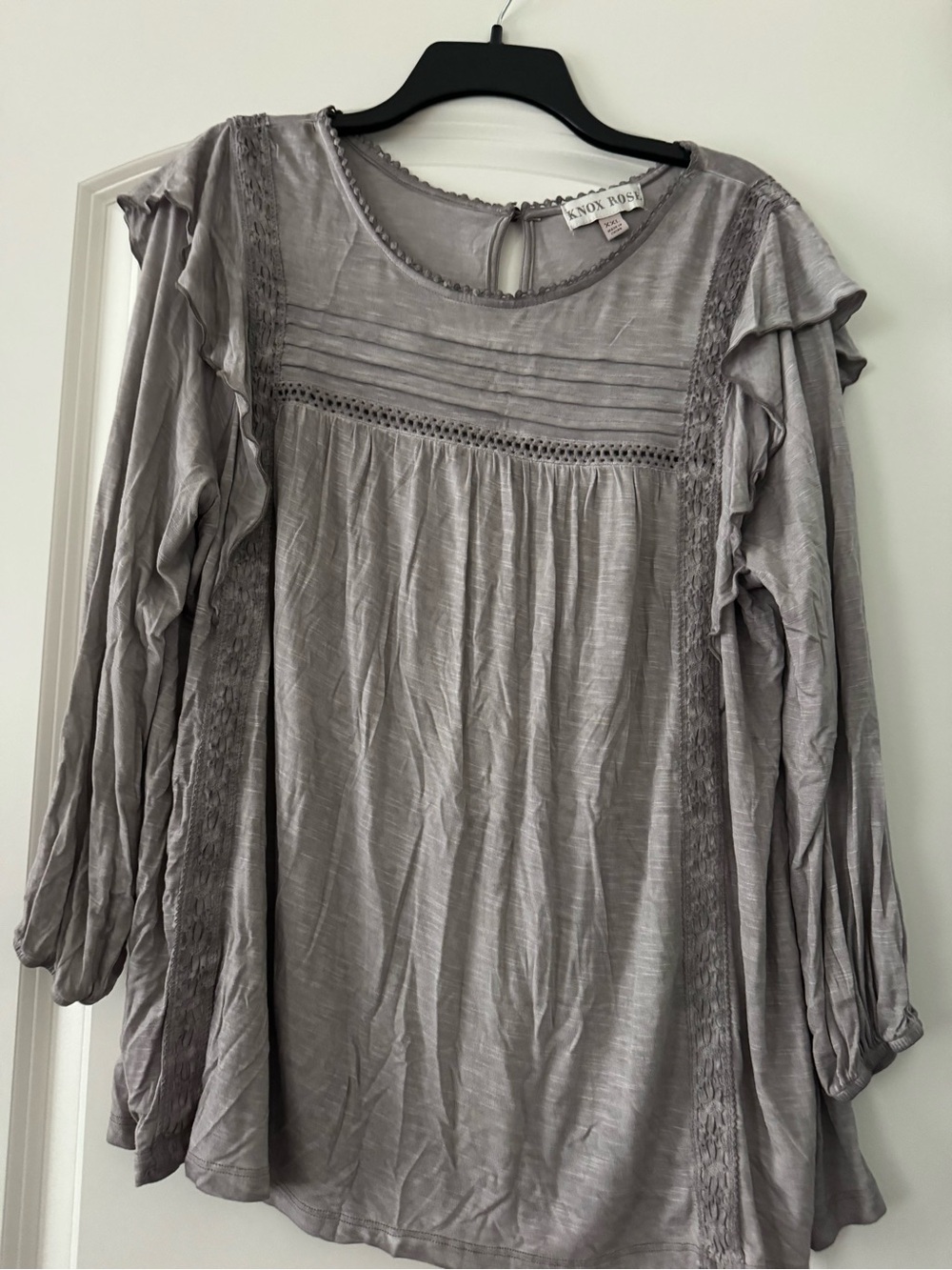 Knox Rose Soft Gray Ruffle Pintuck Peasant Tunic